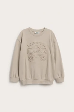 Sweatshirt i bomullstrikot med 3D-motiv av en monsterbil