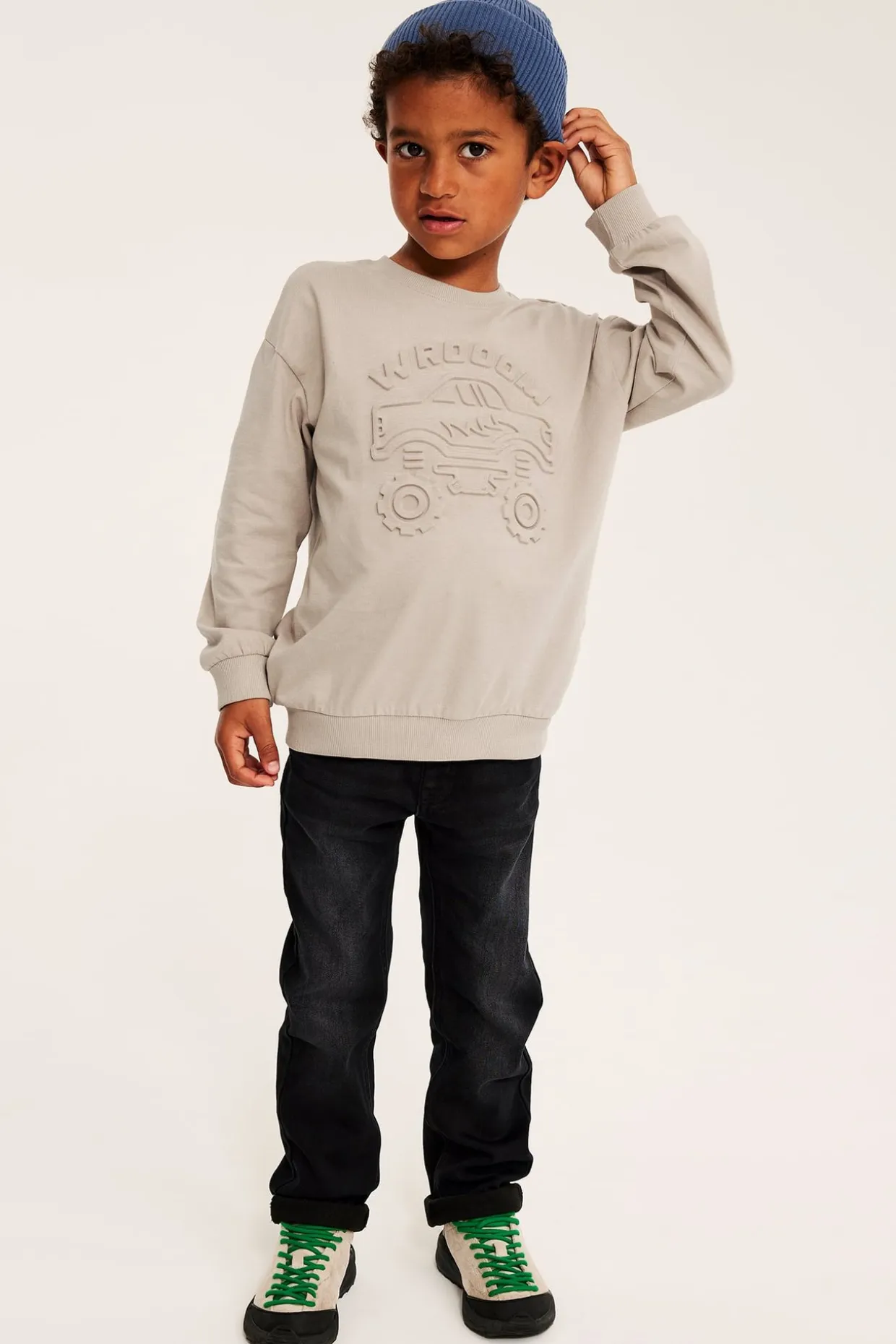 Sweatshirt i bomullstrikot med 3D-motiv av en monsterbil