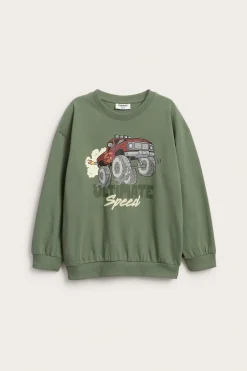 Sweatshirt i bomullstrikot med trykk av en monsterbil