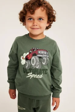 Sweatshirt i bomullstrikot med trykk av en monsterbil