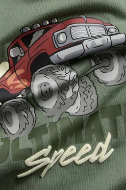 Sweatshirt i bomullstrikot med trykk av en monsterbil