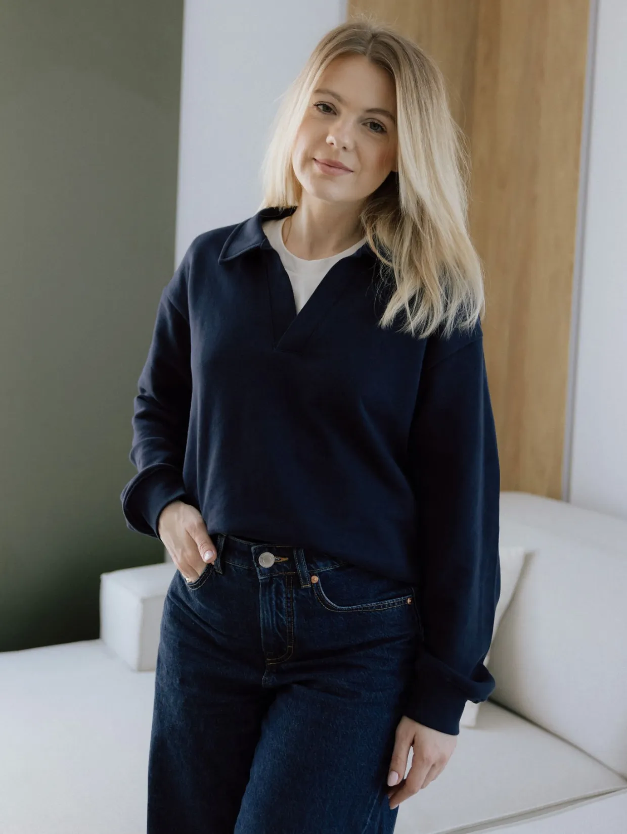 Sweatshirt med krage