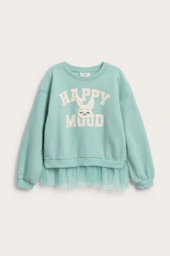 Sweatshirt med meshvolang og kaninmotiv