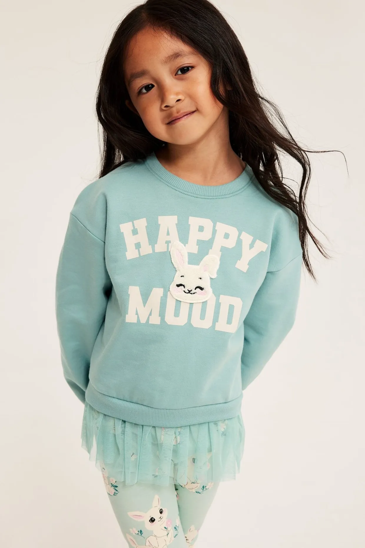 Sweatshirt med meshvolang og kaninmotiv