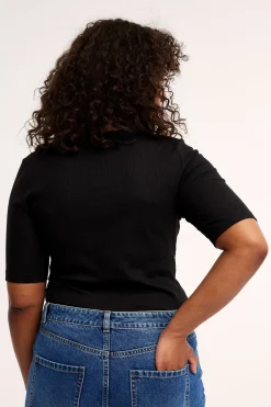 Tettsittende ribbet topp i bomull | Svart | Dame | Kappahl
