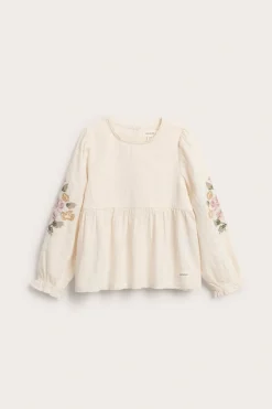 Vevd bluse med blomsterbroderi