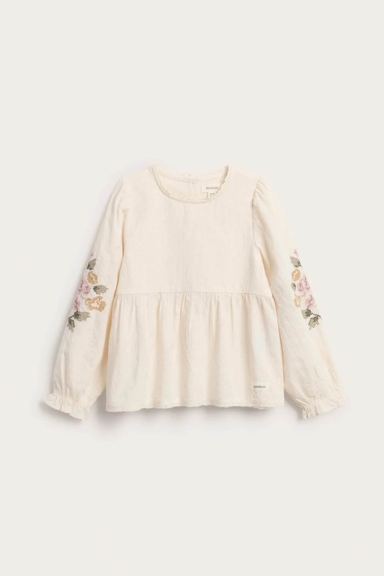 Vevd bluse med blomsterbroderi