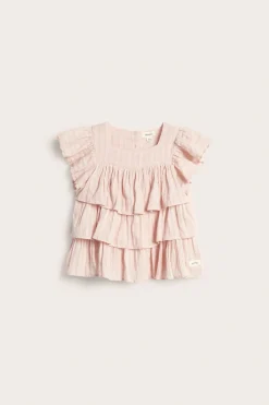 Vevd bluse med volanger